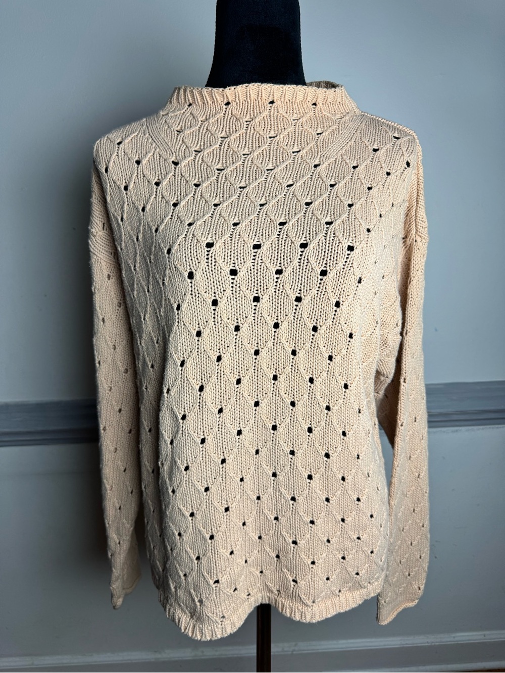 J. Jill Cream Openwork Cowl-Neck Knit Sweater